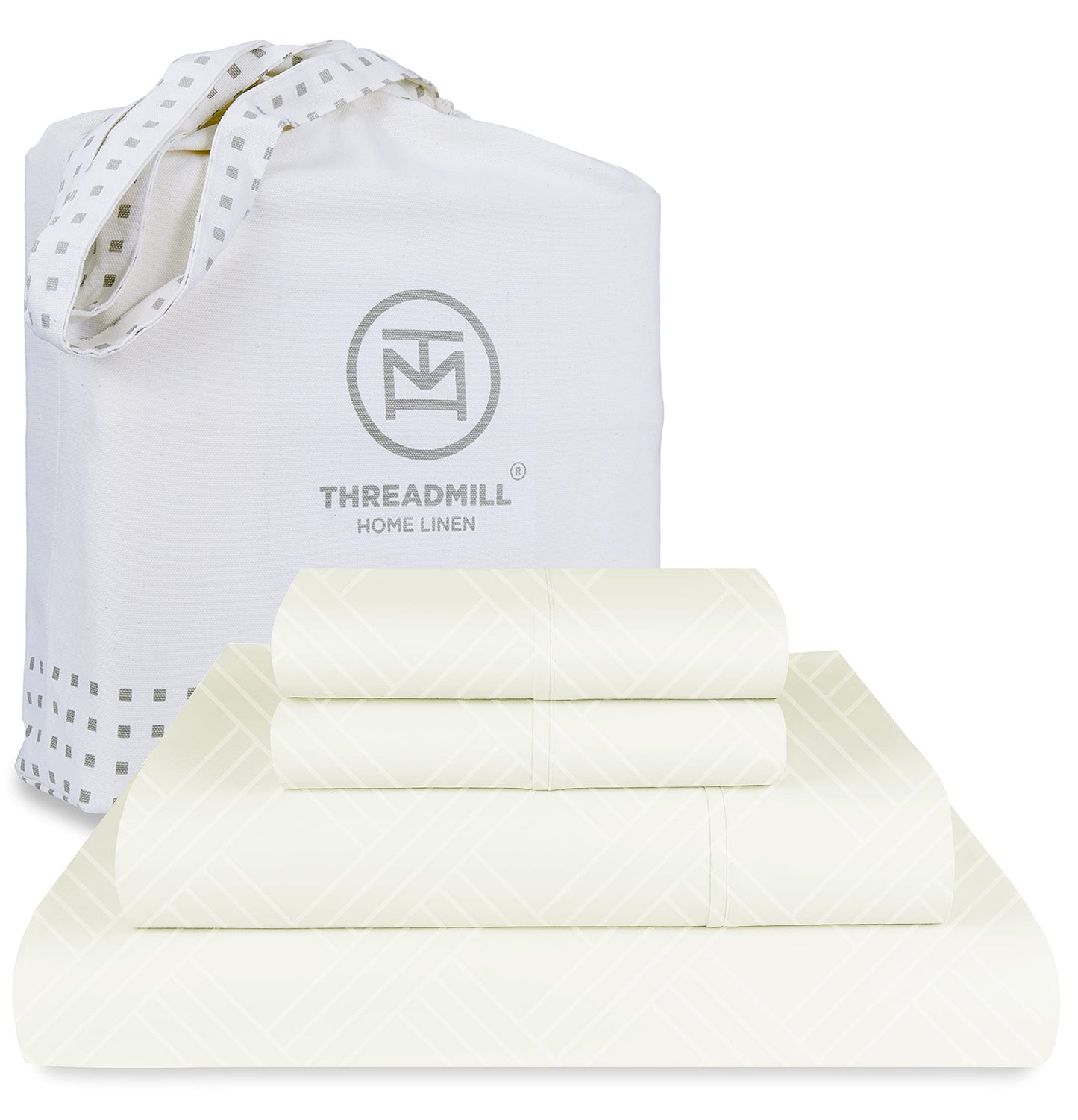 Threadmill Luxury 100% Cotton King Sheets - 800 Thread Count Jacquard Celine Ivory, Better Than Egyptian Cotton,4 Pc Striped Bed Set, Damask Sheets, Fits 16'' Deep Pocket