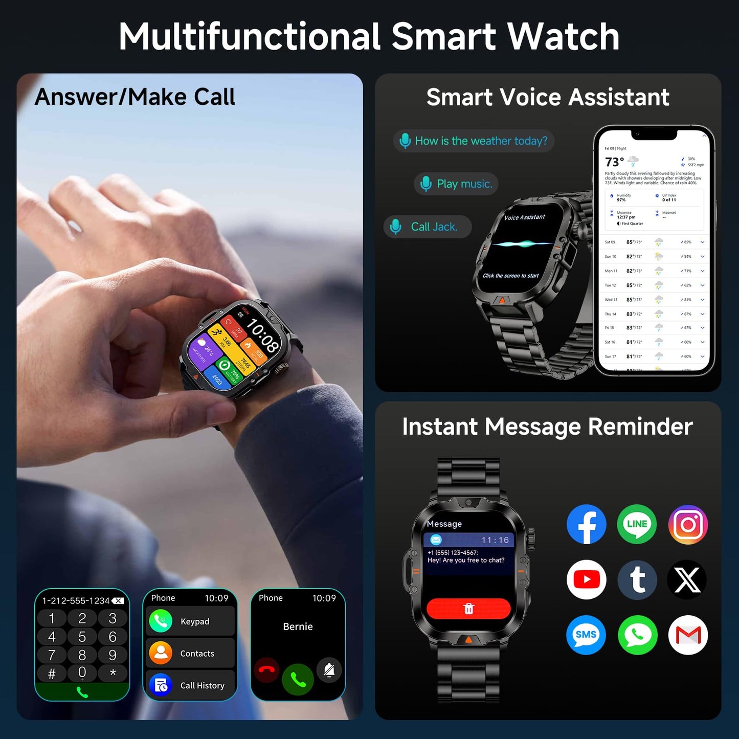 Bruboses Smart Watch For Men Military Answer/Make Call 2.01 Display 170+ Sports Modes Fitness Smart Watch Ip68 Waterproof 30 Da