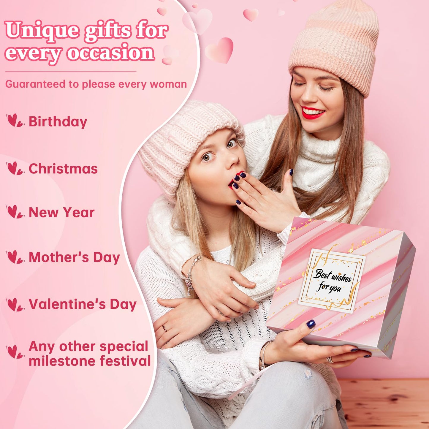 Gifts for Women, 10pcs Unique Birthday Gifts for Women, Mom, Wife, Girlfriend, Sister, Her, Best Friend,Colleague Gift Basket-Pink