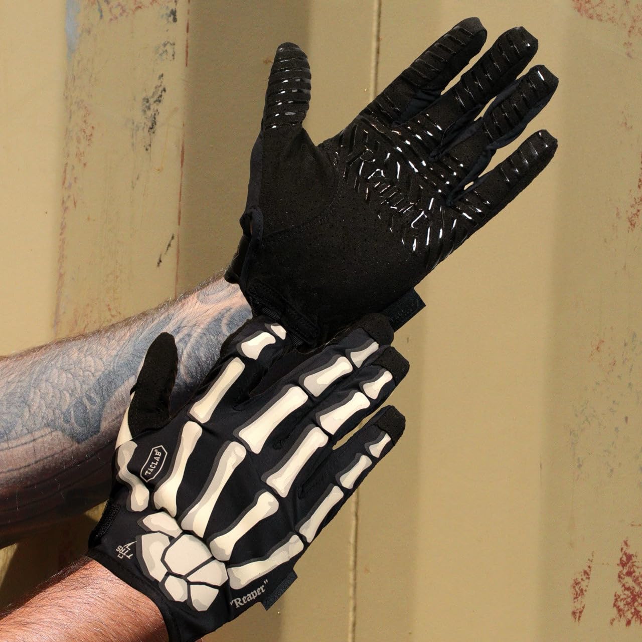TACLAB Reaper Black Skeleton Gloves - Thin and Lightweight for Airsoft, Paintball, Cycling, Motorcycle, Multipurpose (X-Small)