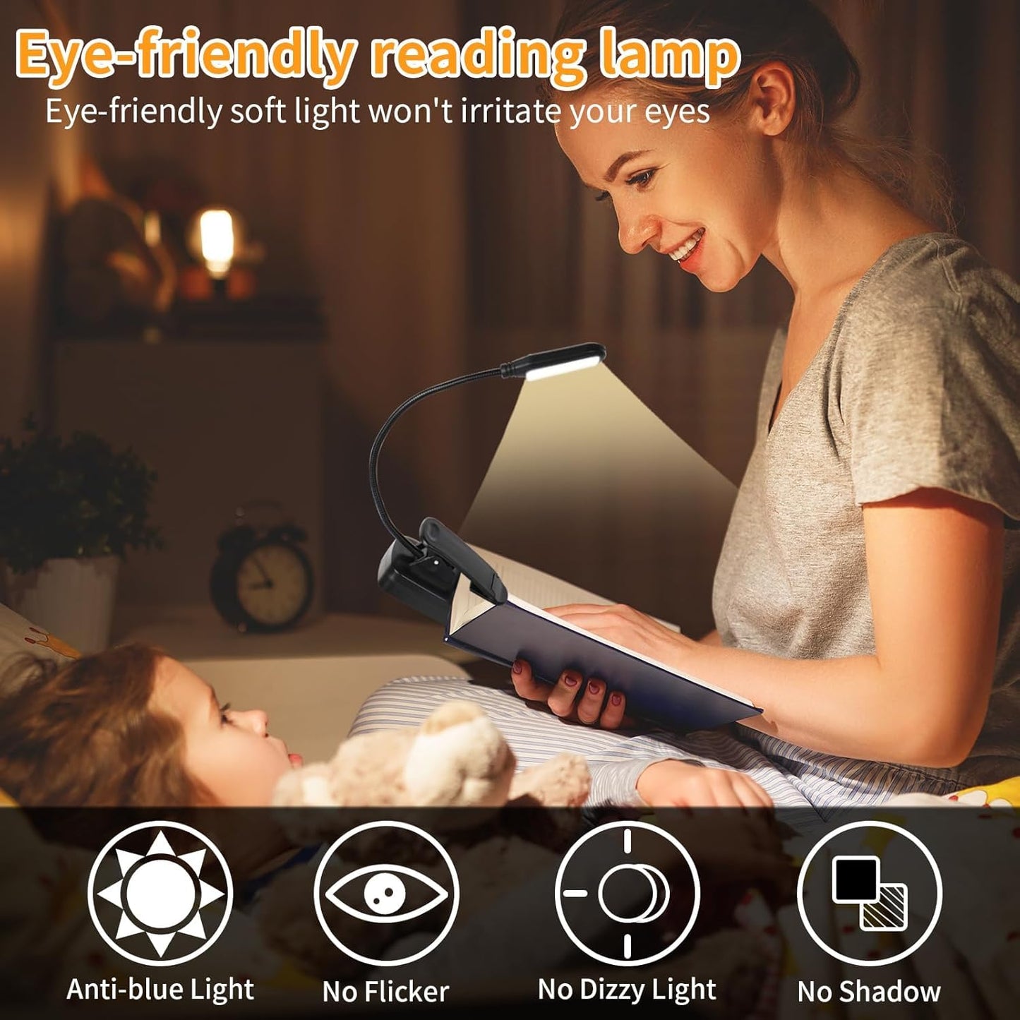 Hilngav 10 Pack Book Lights, Reading Lights for Books in Bed-Eye Caring 3 Colors, Stepless Dimming, 360° Flexible Studying Small Desk Lamp, Lightweight Clip-on LED Night Light for Book Lovers