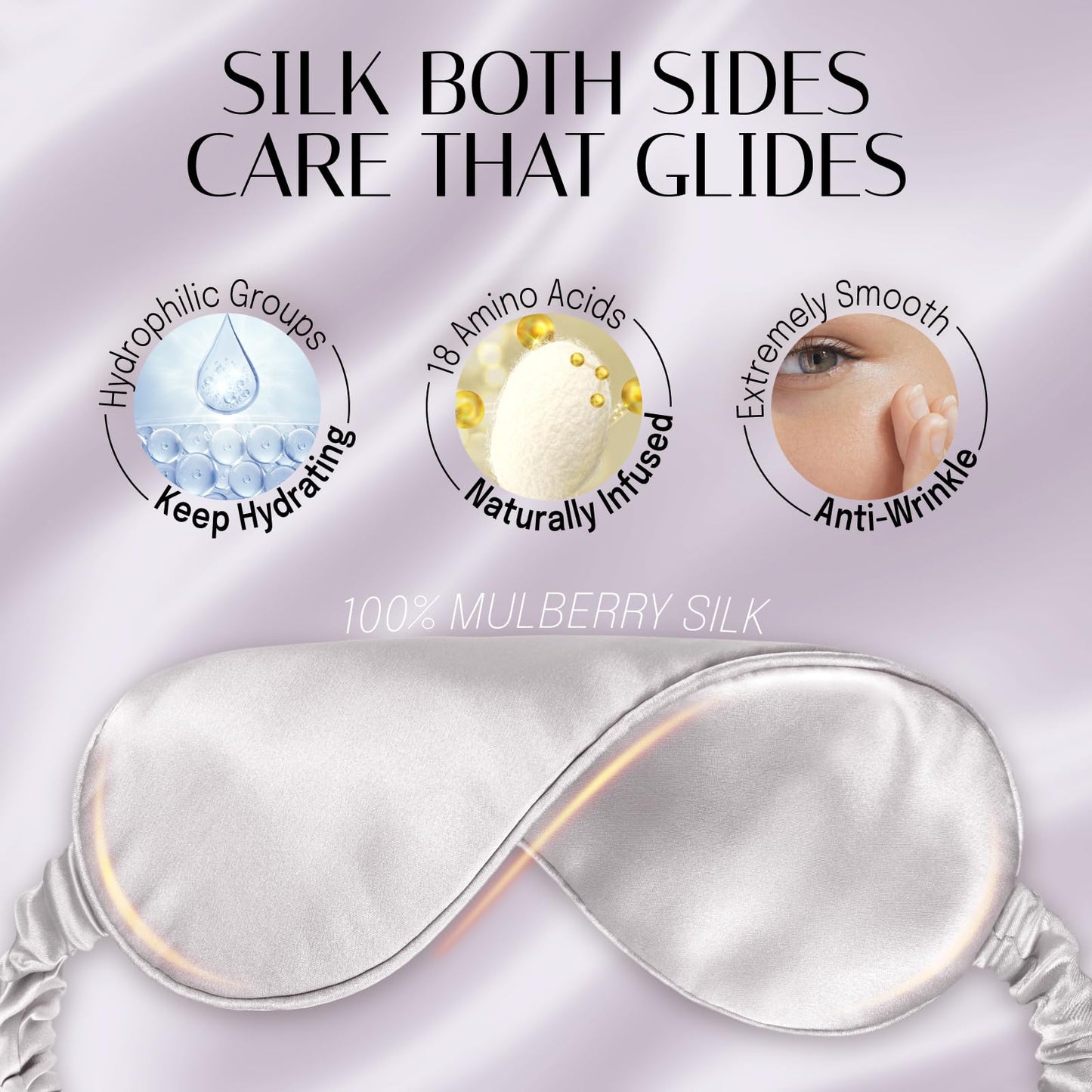 OLESILK Silk Sleep Eye Mask Blindfold with Double Layer Filling for Full Night's Sleep, Silk Wrapping Strap- Luxury Eye Cover Eyeshade for Women Men with Travel Bag and Ear Plugs, Silver