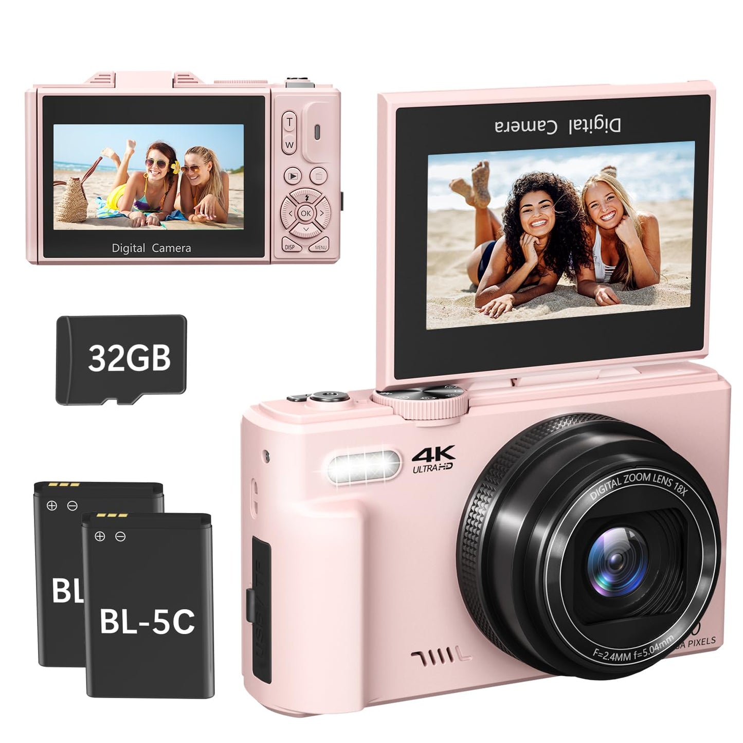 4K Digital Camera for Photography, 64MP Compact Vlogging Camera with WiFi and 3 180 Flip Screen, 18X Digital Zoom, Ideal for You