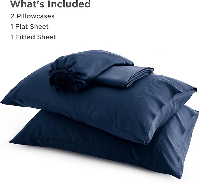 Bedsure California King Sheet Sets, Cooling Sheets for Hot Sleepers, Rayon Derived from Bamboo, Breathable & Soft, Deep Pocket Up to 16 Inches, Hotel Luxury Silky Bedding, Navy