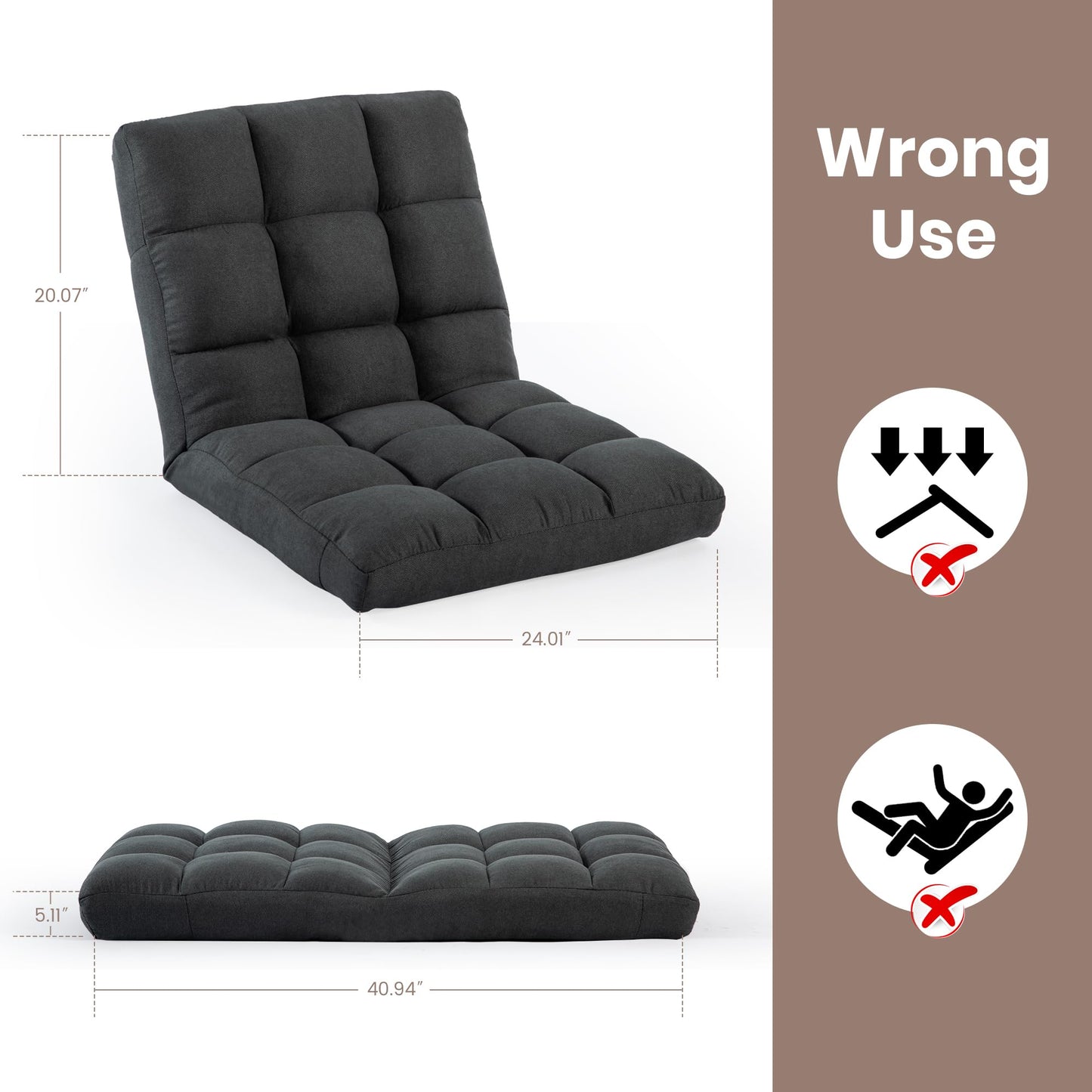HOMYEDAMIC Floor Chair with Back Support with 6 Adjustable Position, Recliner, Folding Gaming, Meditation Chair for Adults (Grey)