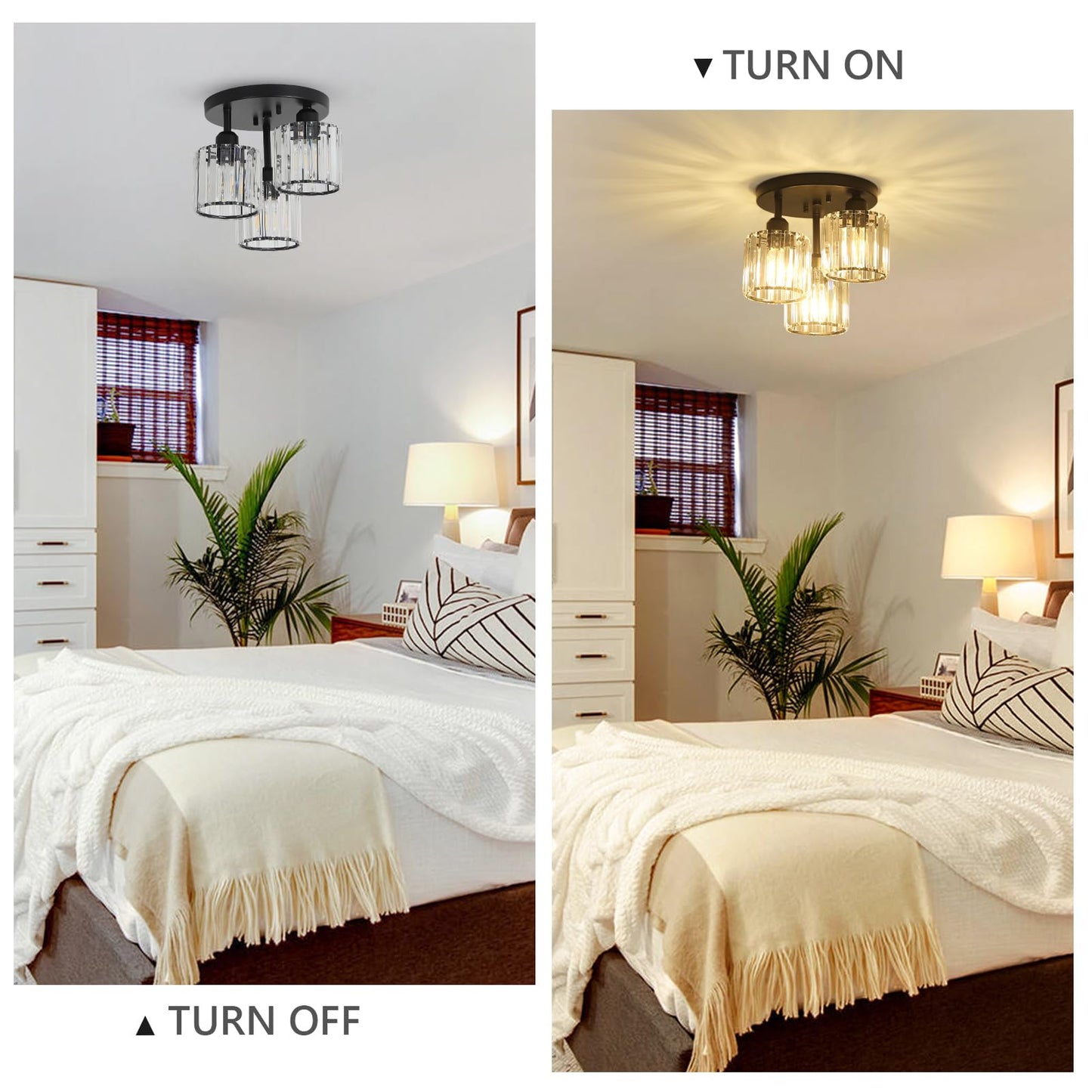 PAUFUL Crystal Semi Flush Mount Ceiling Light,3-Light Modern Close to Ceiling Light Fixtures,Black Kitchen Light Fixtures with Clear Crystal Shade,Hallway Light Fixtures for Hallway Bedroom Bathroom