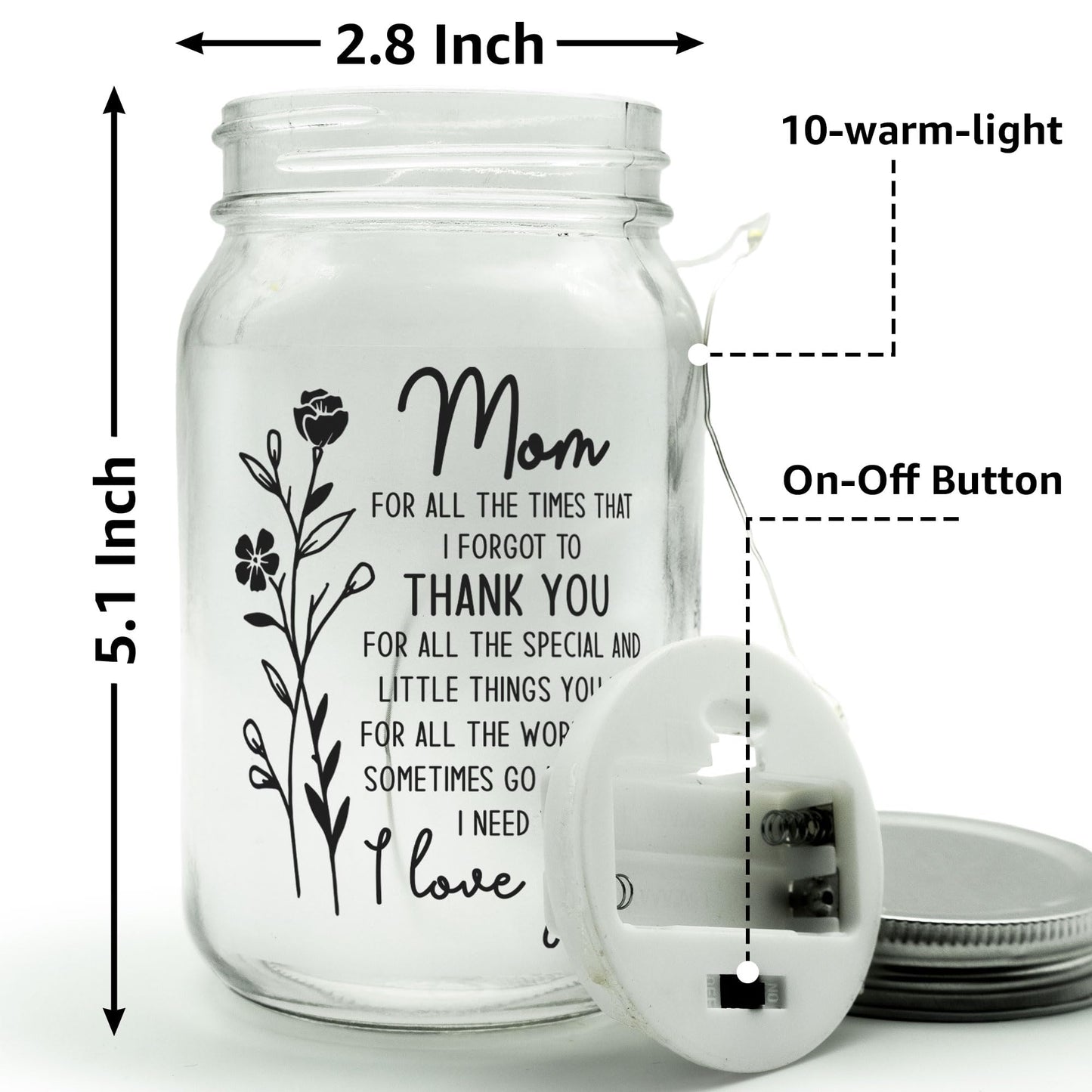 Macorner Mason Jar Night Light for Mothers Day Gifts from Daughter, Son - Birthday Gifts for Mom - Sentimental Best Mom Gift