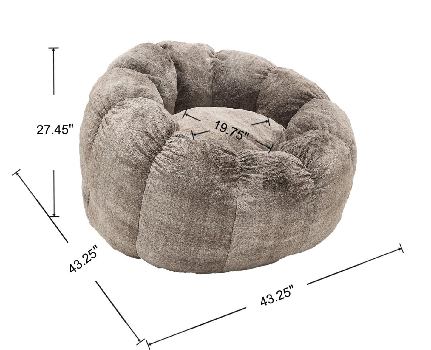 DUOMAY Giant Bean Bag Chair, Faux Fur Cozy Beanbag Chair for Adults, Kids, Round-Shaped Large Bean Bag Couch with Memory Foam for Living Room, Bedroom, Dorm, Brownish