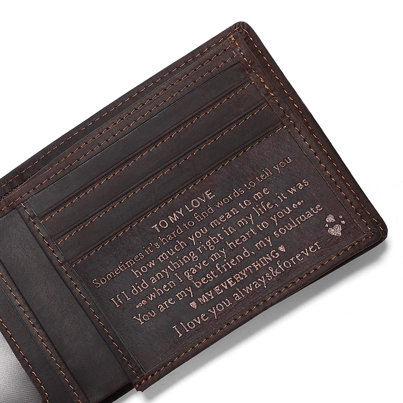 Personalized Engraved Wallet for Boyfriend Husband from Wife Girlfriend - Anniversary Christmas Valentines Day Birthday Wedding - I Love You - Men Bifold Leather Wallets for Him