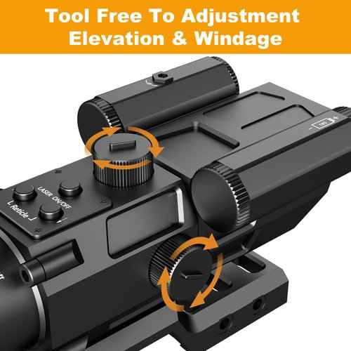 4X32 Prism Rifle Scope Optics Lightweight with Green/Red Laser 7 Level Red Illuminated Reticle Clear Green Lens Reticle 4X Magnification for 20mm Rail Mounts