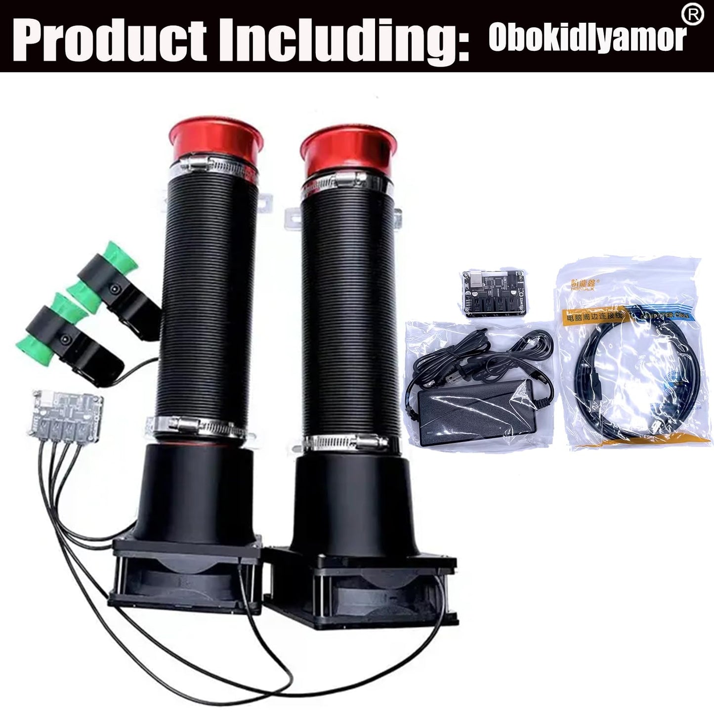 Obokidlyamor 2PCS Simulation Turbine Intake Pipe Wind Sense Speed Change on Steering Wheel PC USB for Logitech G923 G920 G29 Pro RS50 Base Intake Pipe Sim Racing Wind Simulator (Red)