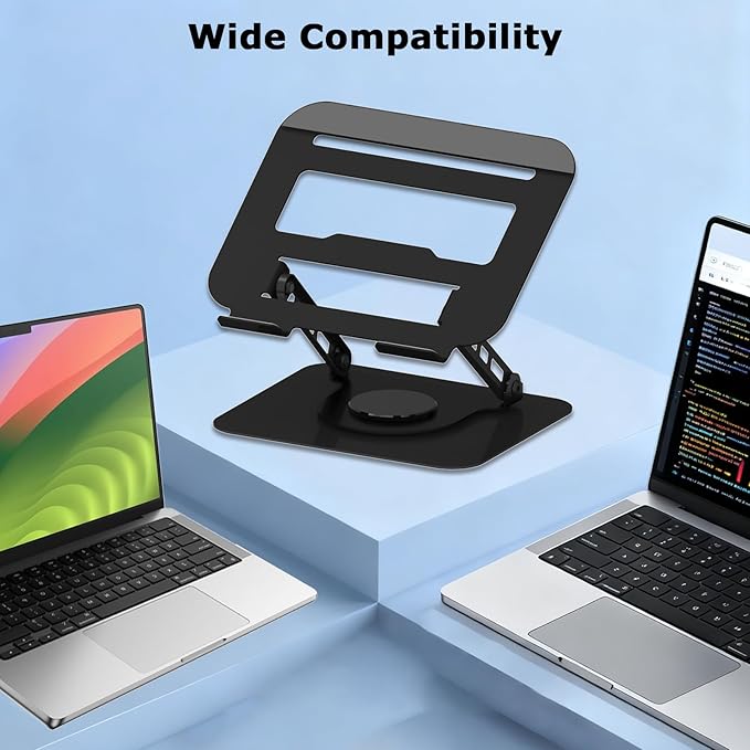 TAPMEI Adjustable Laptop Stand, 360 Rotating Computer Riser, Stable Base Stand Holder for MacBook Pro/Air Notebook up to 18 Inches, Black