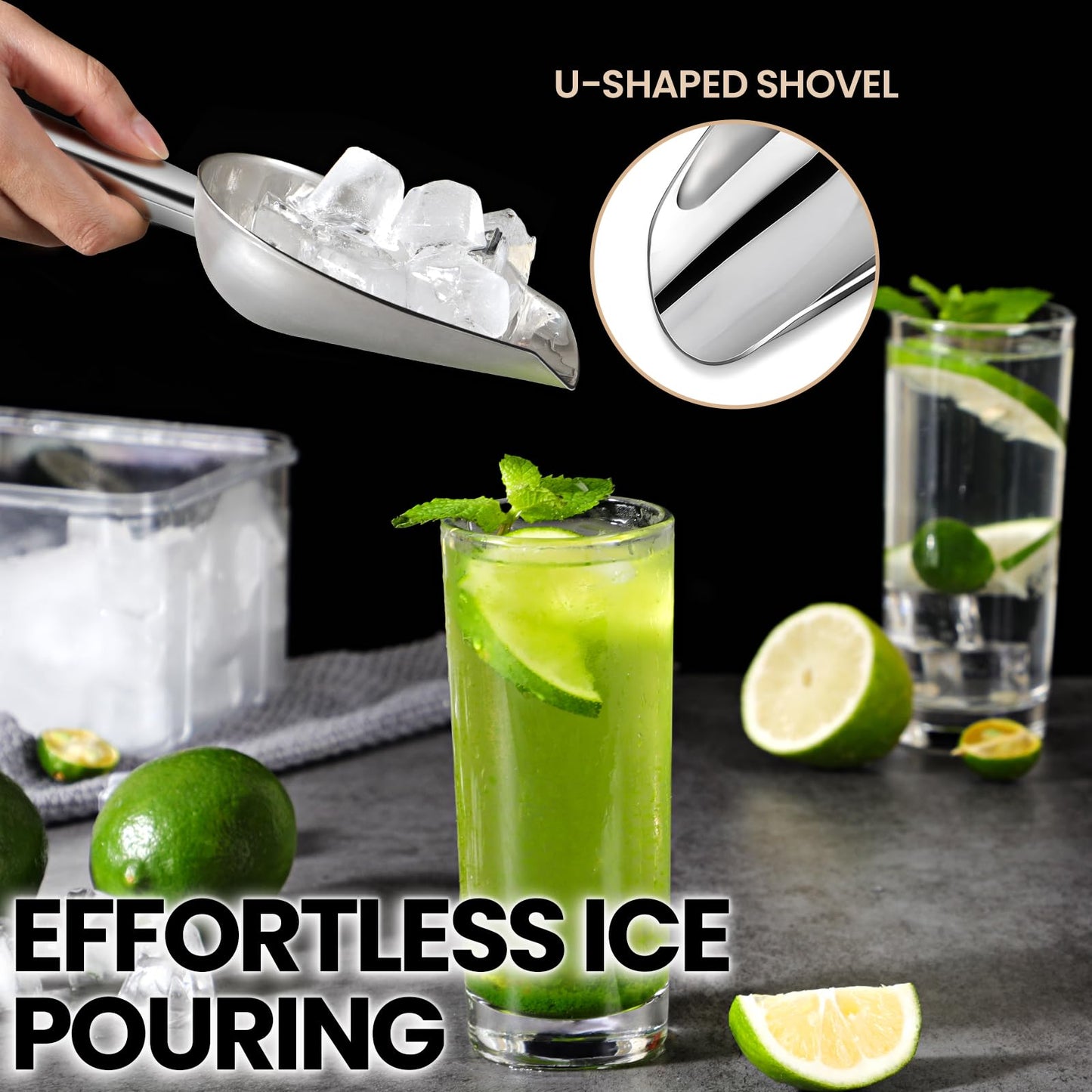 OLESBUR Premium Ice Scoop for Freezer - Multipurpose Metal Ice Scoop for Ice Machine - Stainless Steel Small Ice Scooper for Ice Bucket - Kitchen Gadgets Cookie Flour Pet Dog Food Scoop (3oz)