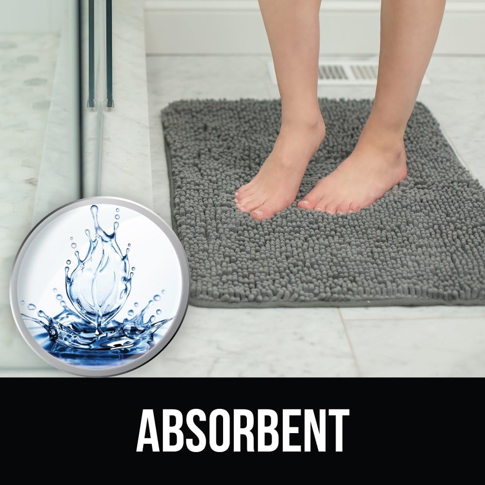 KANGAROO Bathroom Rugs, Chenille Soft Absorbent Bath Rug, Shaggy Shower Mat, Quick Dry Machine Wash Bathmat, Plush Carpet Mats for Tub, Bathtub and Room Home Decor Accessories, 36x24, Gray