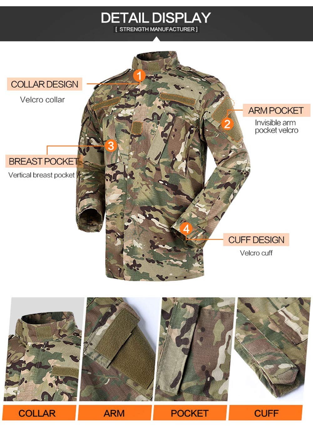 LANBAOSI Men's Tactical Jacket and Pants Military Hunting ACU Uniform 2PC Apparel Suit