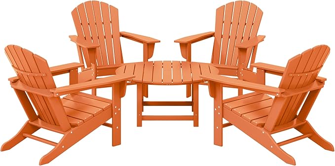 Costaelm Patio Conversation Set, Outdoor Chairs Set of 5 Balcony Firepit Furniture Outdoor Adirondack Round Table and Chair Backyard Furniture Set for Lawn Porch Pool Garden, Orange
