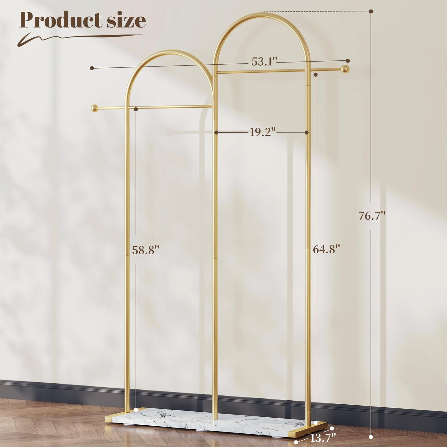 Raybee 76.7" H Gold Clothing Rack, Modern Coat Rack with Shelf, Metal Clothes Rack for Boutiques, Entryway, Living Room, Bedroom
