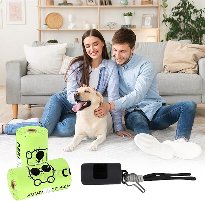 Dog Poop Bags with Dispenser & Holder, Guaranteed Leak Proof, Unscented Extra Thick Heavy Duty Tear-resistant 18-Micron Waste Bag Refill Rolls (Black (105-Bags, 1-Dispenser))