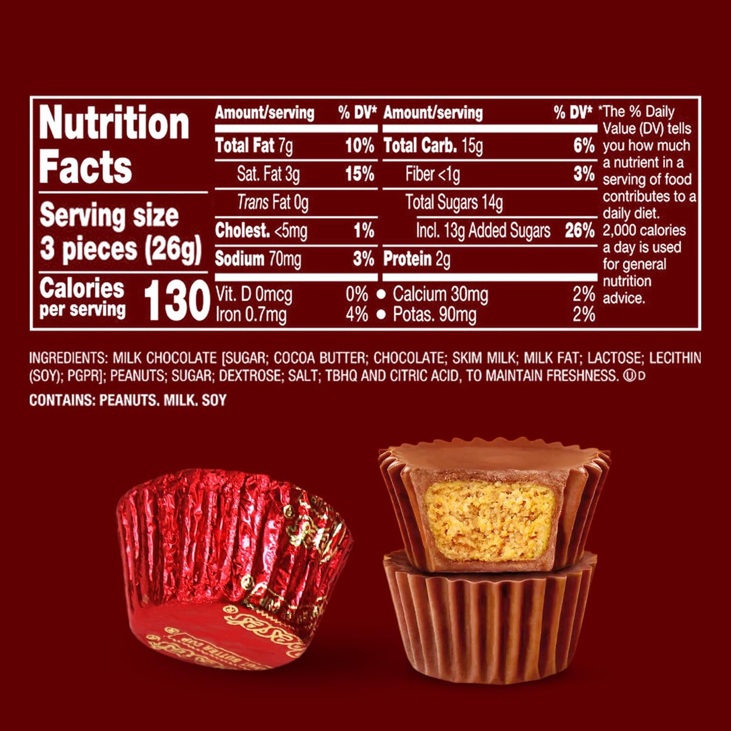 Bulk Milk Chocolate Peanut Butter Cups Miniatures 1 Pound - Individually Wrapped Chocolate Candy In Red Foil for Parties, Gift Bags, and Candy Buffets - Approx 55 Pieces