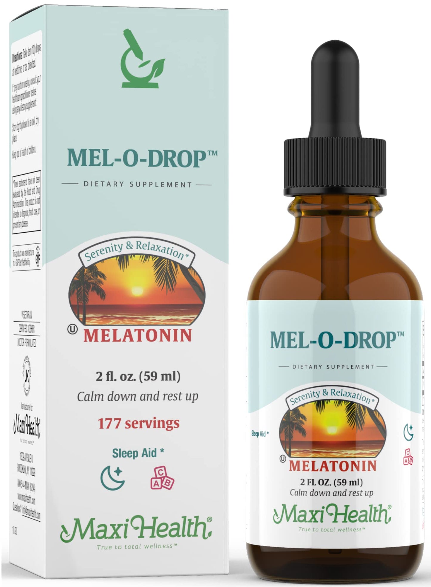 Maxi-Health Liquid Melatonin Drops for Kids - 2 Fl Oz 177 Servings With Dropper - Natural Sleep Aid Supplement for Children And Teens - Helps Fall Asleep Faster And Stay Sleeping Longer