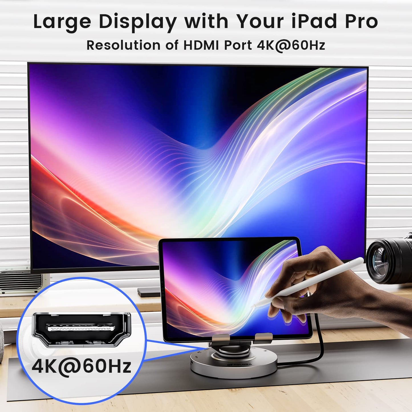 Usb C Hub For Ipad Pro Docking Station, Foloda 8-In-1 Rotatable Folding Type-C Tablet Stand With 4K Hdmi, Usb C 3.0 Data Port, 2