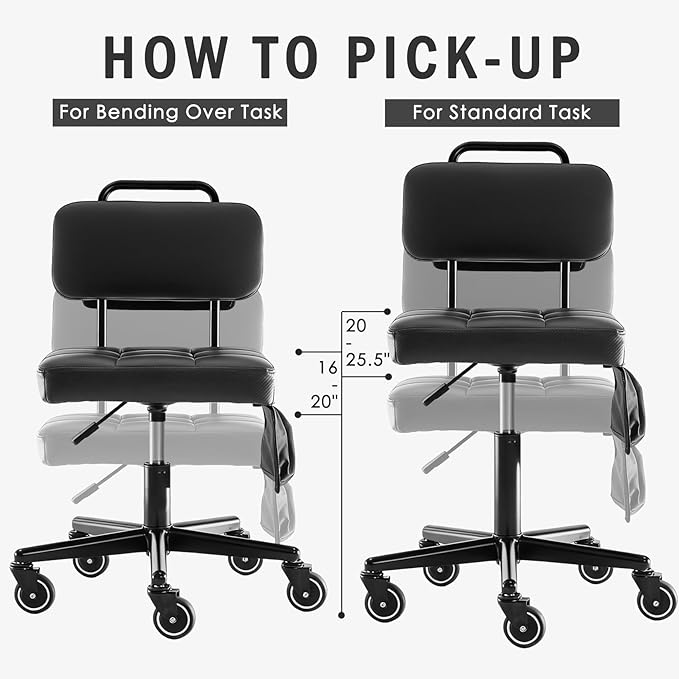 WUDOYO Adjustable Rolling Shop Stool with Tool Bags, Black Padded Seat, TPE Wheels, Real Backrest, Easy Handrail (Bending Work Seat Height(16-21"))