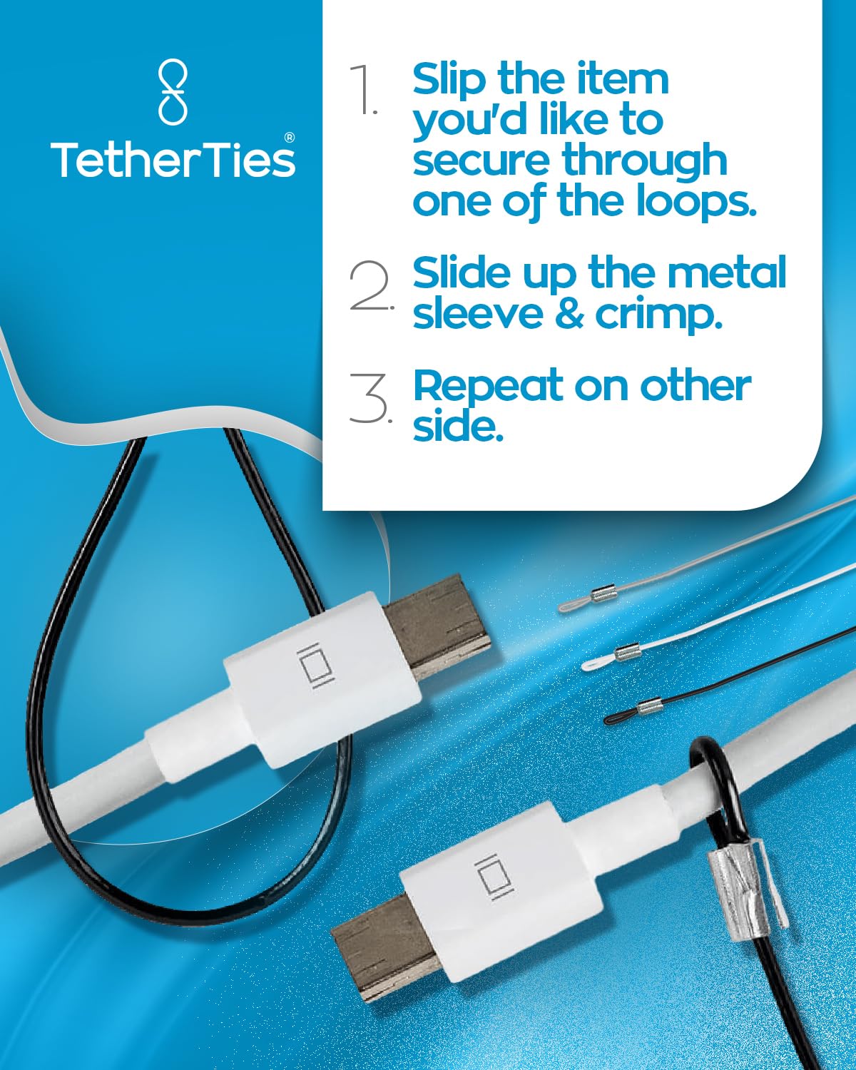 Tetherties Multi-Adapter Cable Tethers Kit - Nylon Coated Stainless Steel Wire Tether Cable - Easy Installation - Secure Remote