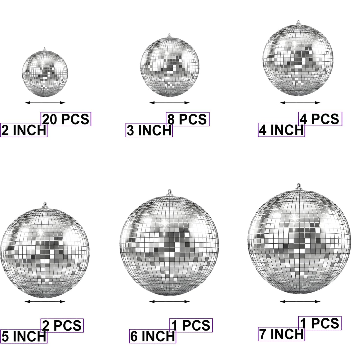 The Dreidel Company Mirror Disco Ball 108-Mega Pack Variety, Silver Hanging Ball with Attached String for Ring, Reflects Light, Fun Party Home Bands Decorations, Party Favor