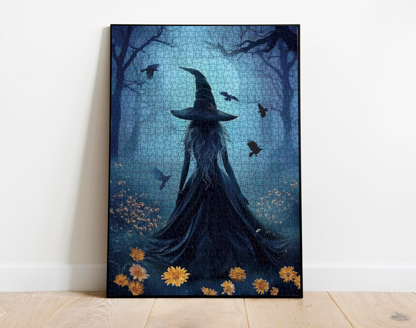 Halloween Witch Puzzle for Adults 1000 Pieces, Horror Holiday Jigsaw Puzzle, Fall Autumn Flower Bird Moon Aesthetic Forest Magic Women Puzzle