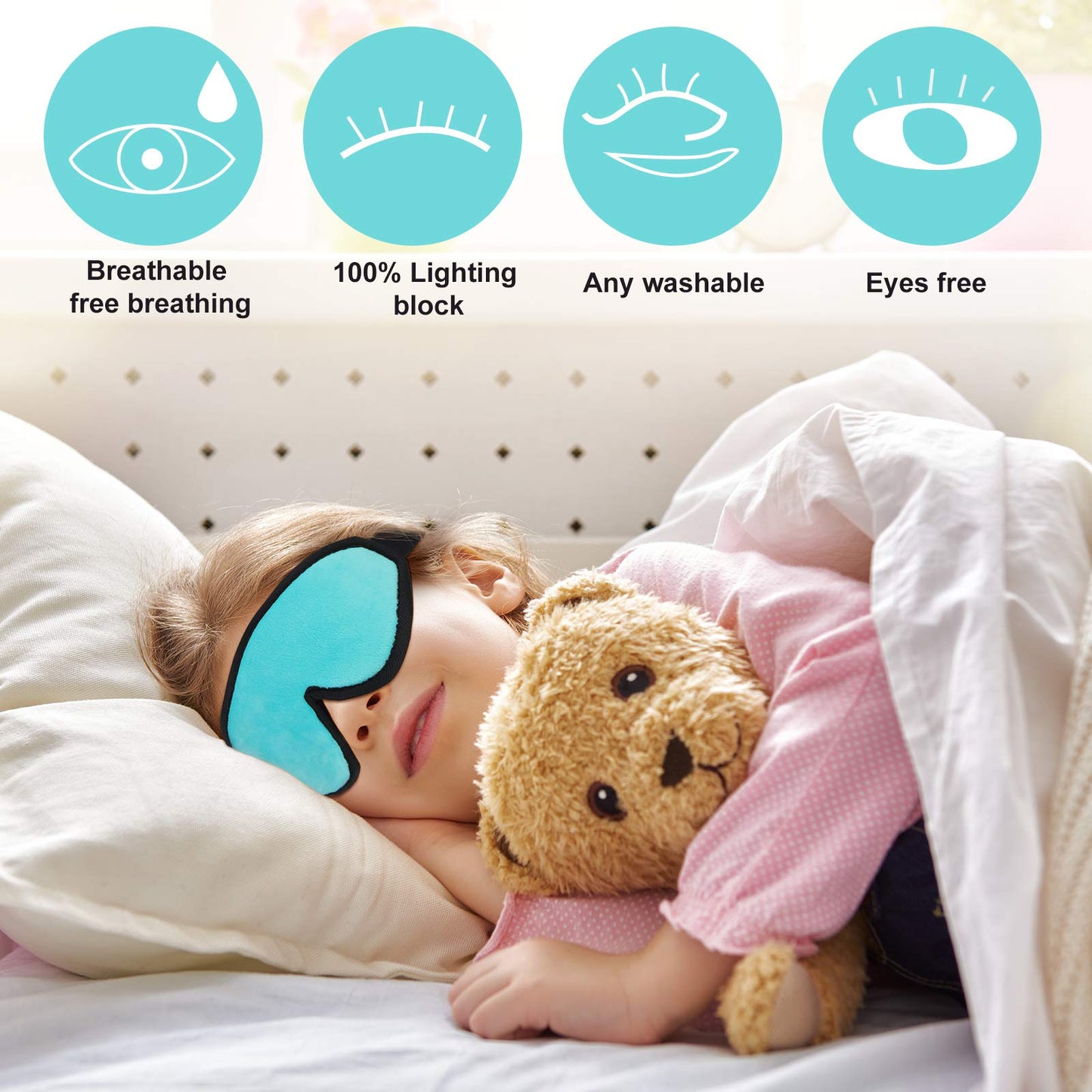 2 Pieces 3D Sleep Mask for Kids Memory Foam Contoured Eye Mask, Travel Sleep Eye Cover with Adjustable Strap, 3D Blindfolds(Black and Green)