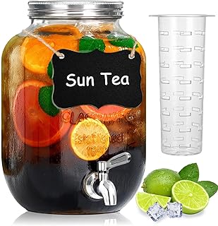 1 Gallon Glass Drink Dispensers for Parties, Large Beverage and Water Dispenser, Lemonade Dispenser, Sun Tea Glass Jar for...