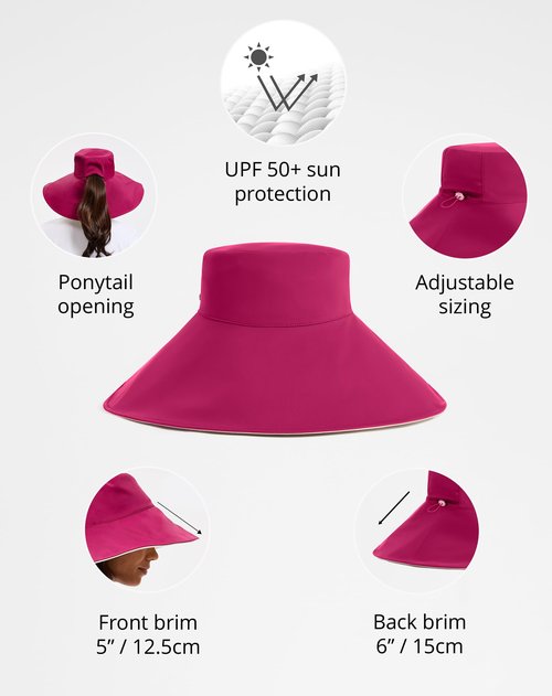 Solbari Ultra Wide Brim Sun Hat UPF50+ Packable UV Sun Protection Hats with Full Coverage Brim, Burgundy/Beige, Small-Medium