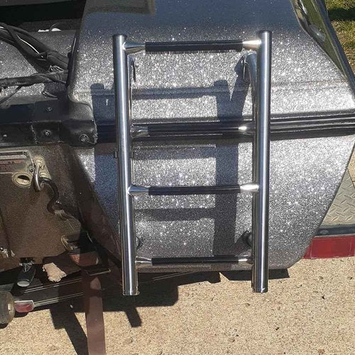 Folding Stainless Steel Boat Ladder 4 Step Pontoon 2+2 Step Portable Transom Mount Marine Stepladder, Rated to 400 Pounds