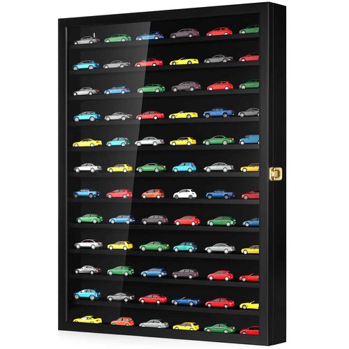 TJ.MOREE Model Car Display Case 1/64 Scale Diecast Wall-Mounted for Mini Toys and Small Wheels, Black - 12 Tier