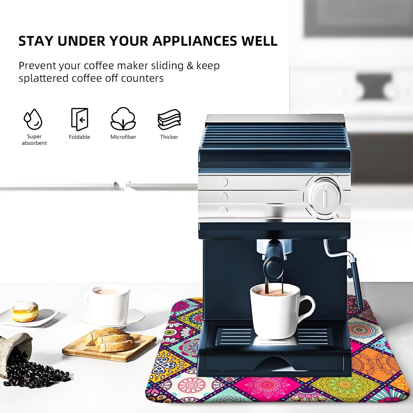 Boho Drying Mat 16" X 18" Abstract Plaid Kitchen Counter Stone Large Dish Drying Mats For Kitchen Colorful Drying Mats For Home Counter Flower Drying Mats For Dishes Dish Table Mat Drying Kitchen Mat