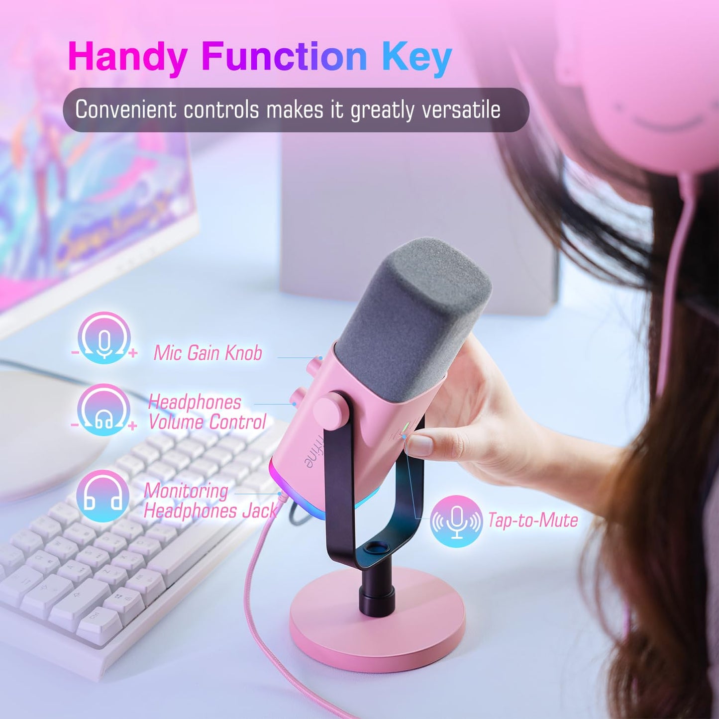 Fifine Xlr/Usb Microphone, Gaming Recording Pc Microphone With Headphones Jack, Mute Button, Dynamic Rgb Mic For Computer, Strea