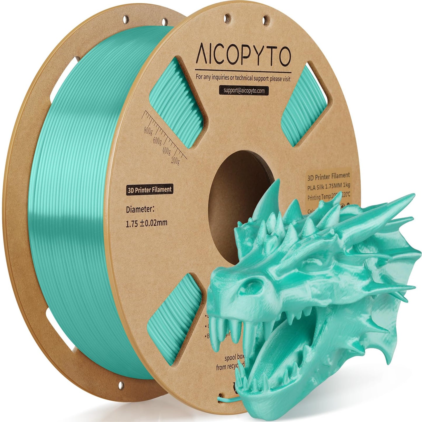 AICOPYTO Silk PLA Filament 1.75mm, 3D Printer Filament Silk Green PLA 1KG Spool (2.2lbs) Dimensional Accuracy Probability +/- 0.