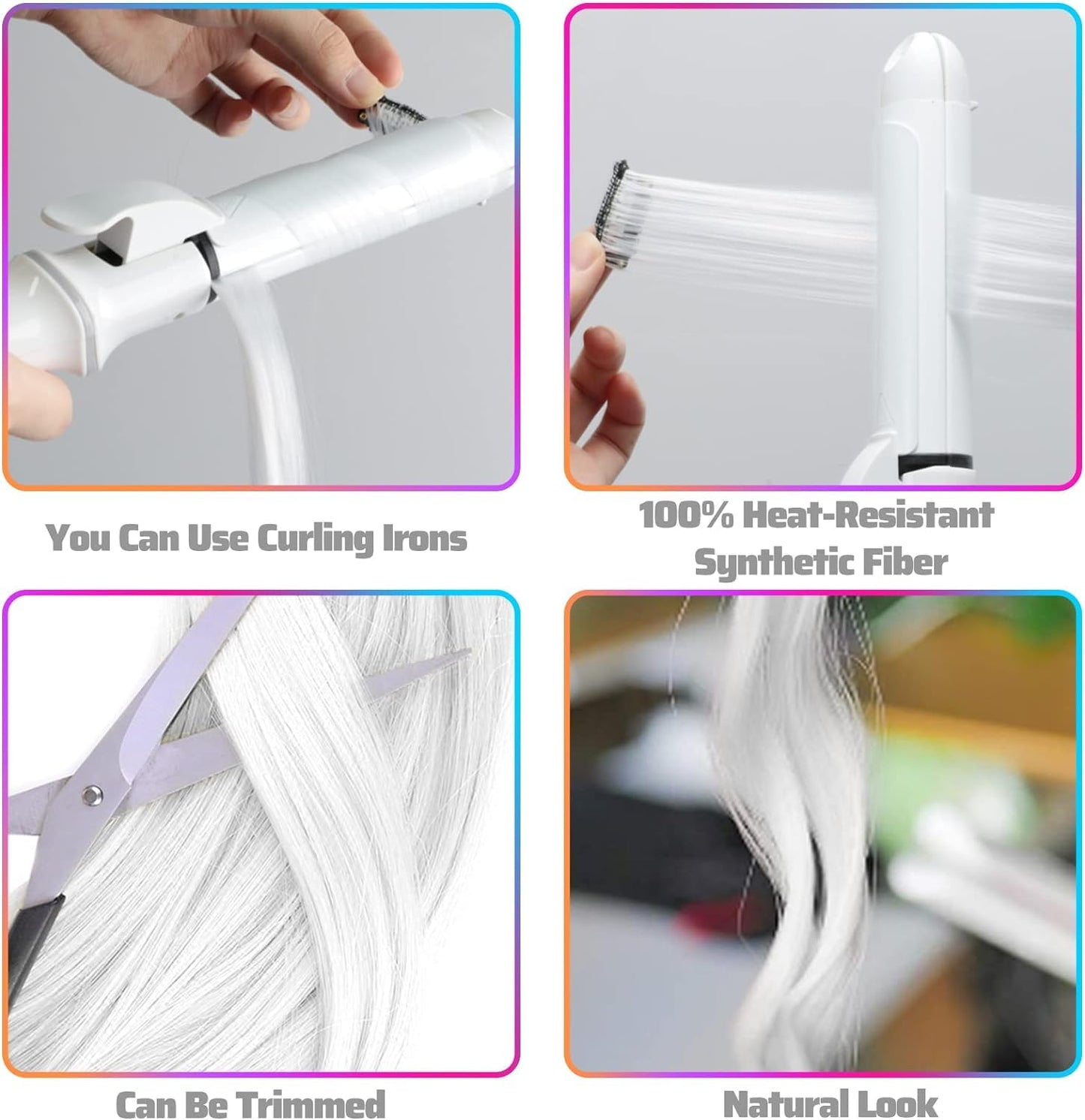 Clip In Colorful Long Hair Extension Hair Highlights Hair Streaks (White - Straight - 2 PCS)