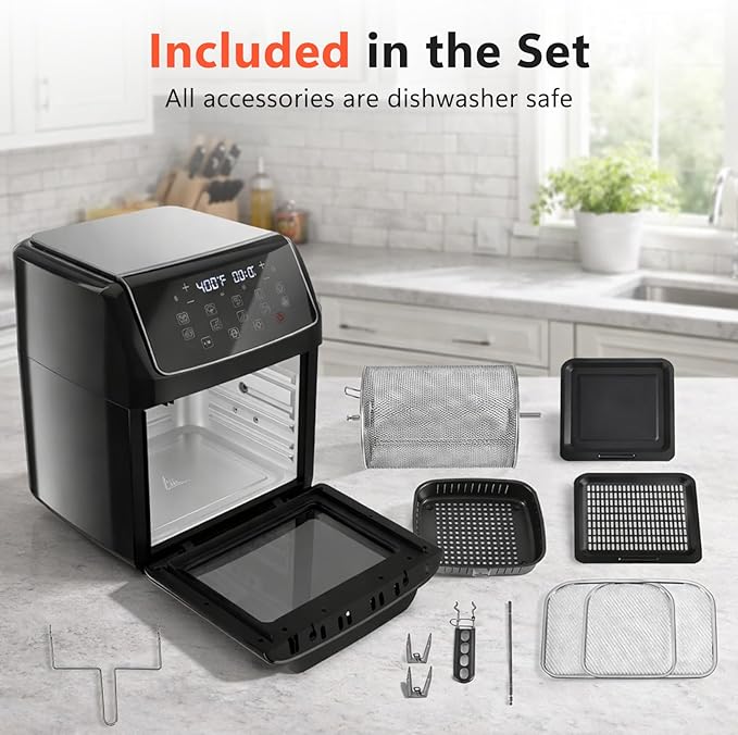 Simple Deluxe 10-in-1 Air Fryer Oven 12.6 Qt, Digital Preset Airfryer with Visible Window, Nonstick and Dishwasher-Safe Basket, Air Fry, Roast, Bake, Dehydrate, Fries, 1700W, Gary