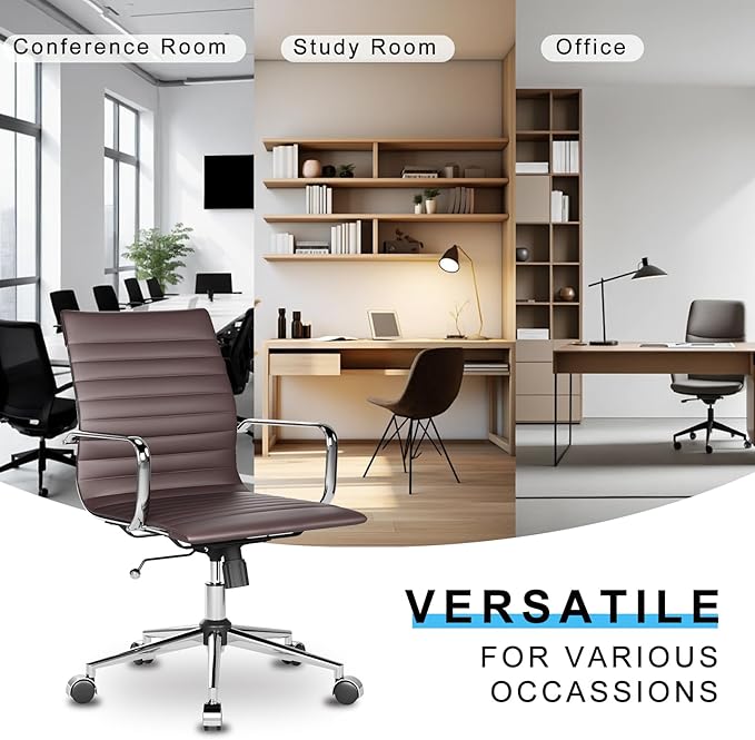 Arm Chair Ergonomic Office Chair with Wheels and Armrests Adjustable Heavy-Duty Swivel Chair for Home and Office Wide 22.83in Seat for Women and Men,Brown