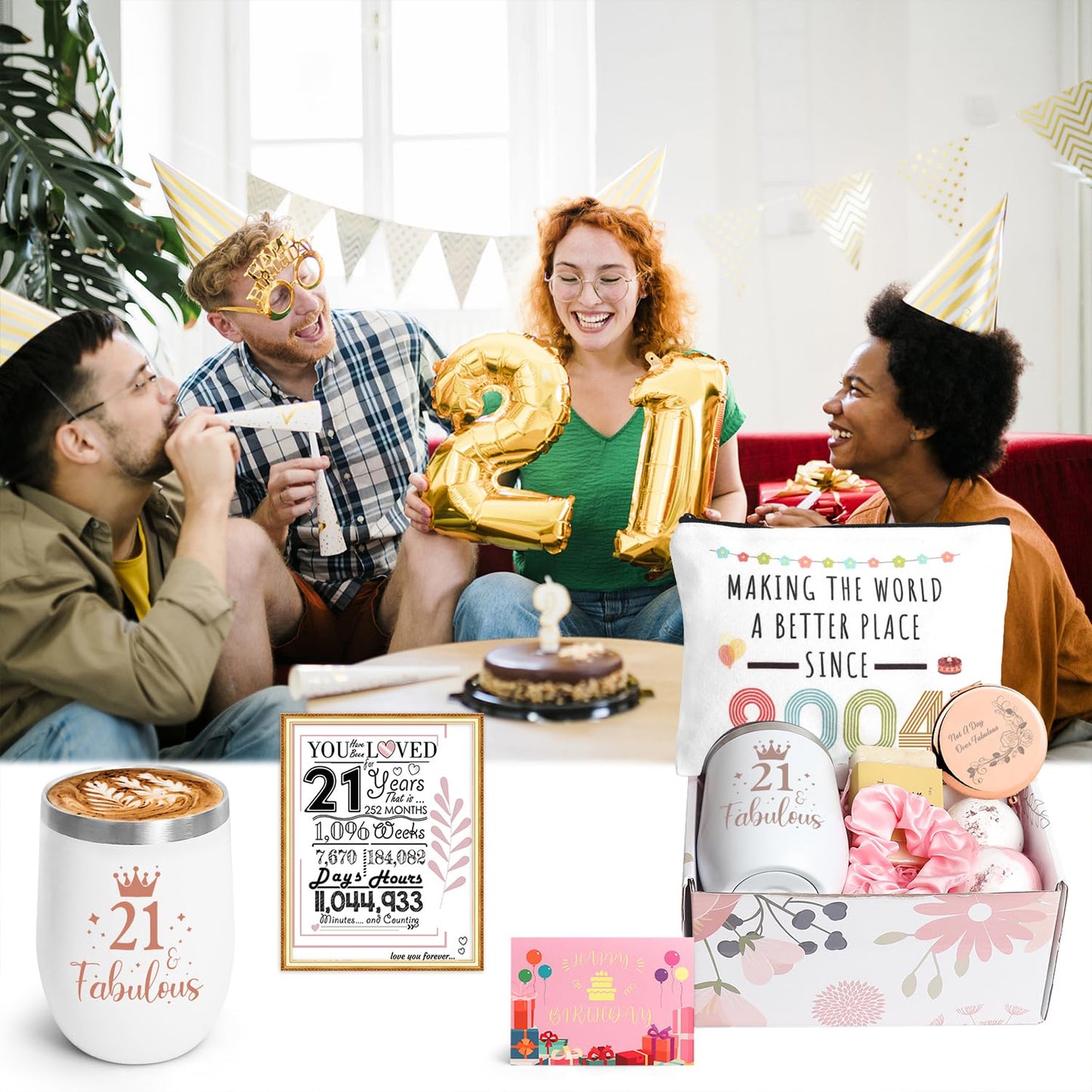 iAOVUEBY 21st Birthday Gifts for Her Women, Happy 21 Year Old Gift for Women Her, 21st Bday Baskets for Daughter Sister Friend, Gift for Female Born in 2004, 21 Fabulous