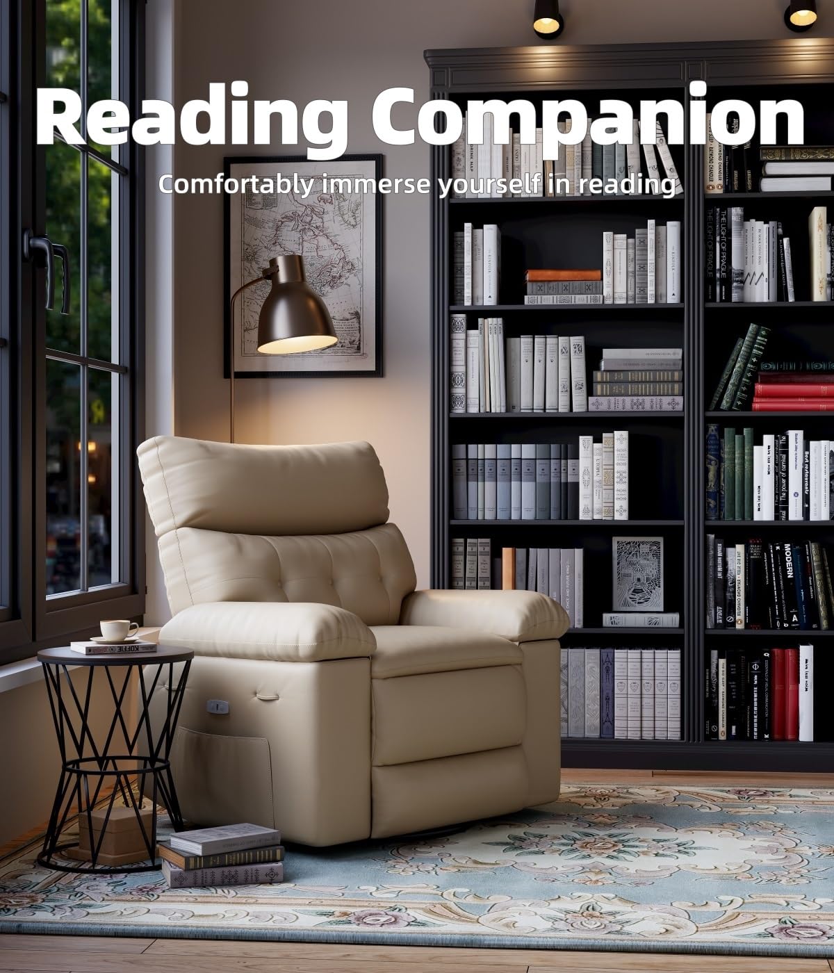 GarveeHome Oversized Recliner Chairs, Classic Manual Leather Recliner, Home Theater Seating with Lumbar & Arms Support for Living Room, Bedroom and Nursery - Beige