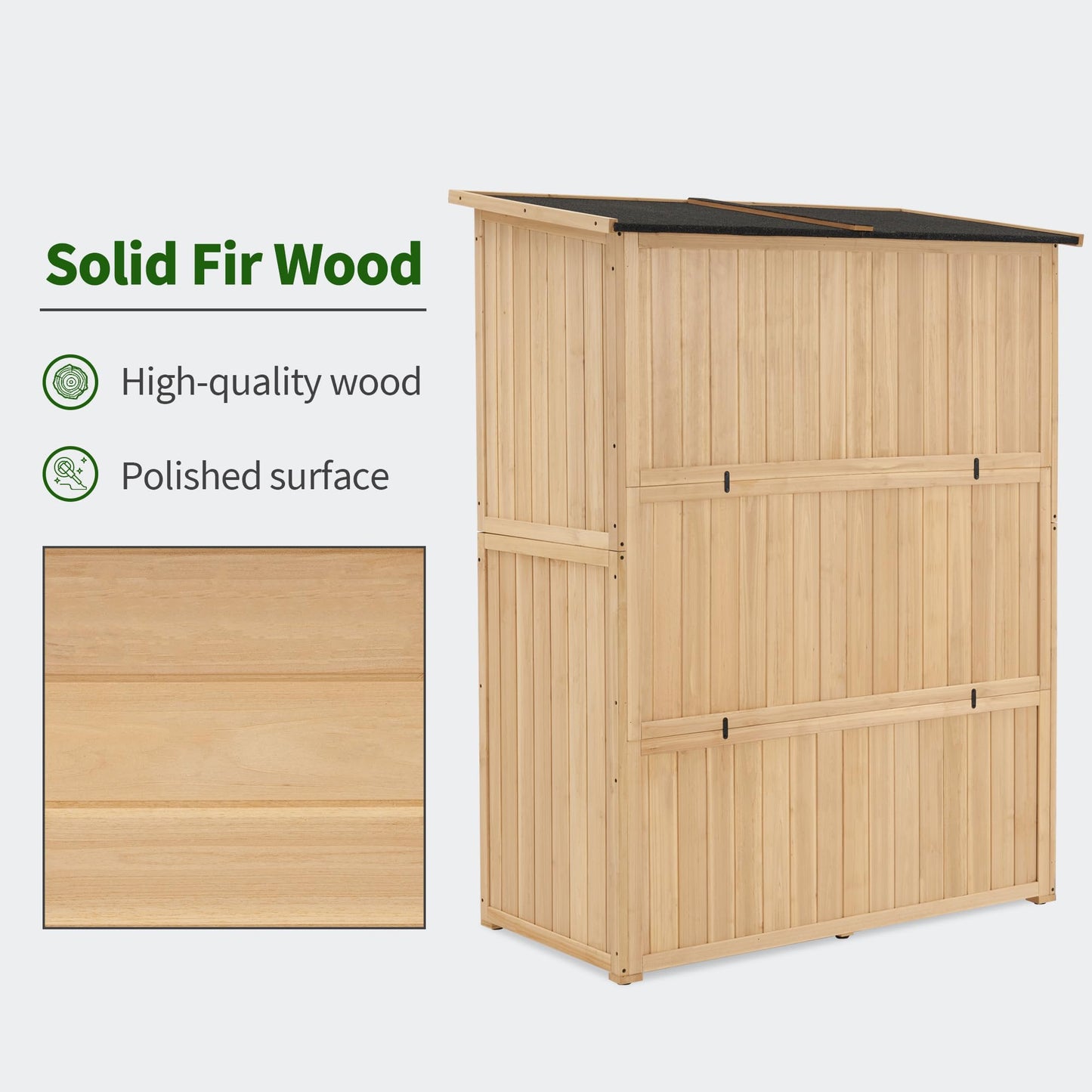 MCombo Outdoor Storage Cabinet, Wooden Storage Shed with Latch, Outside Garden Tool Shed with 2 Doors for Patio Yard Lawn, 1900 (Natural, Large)