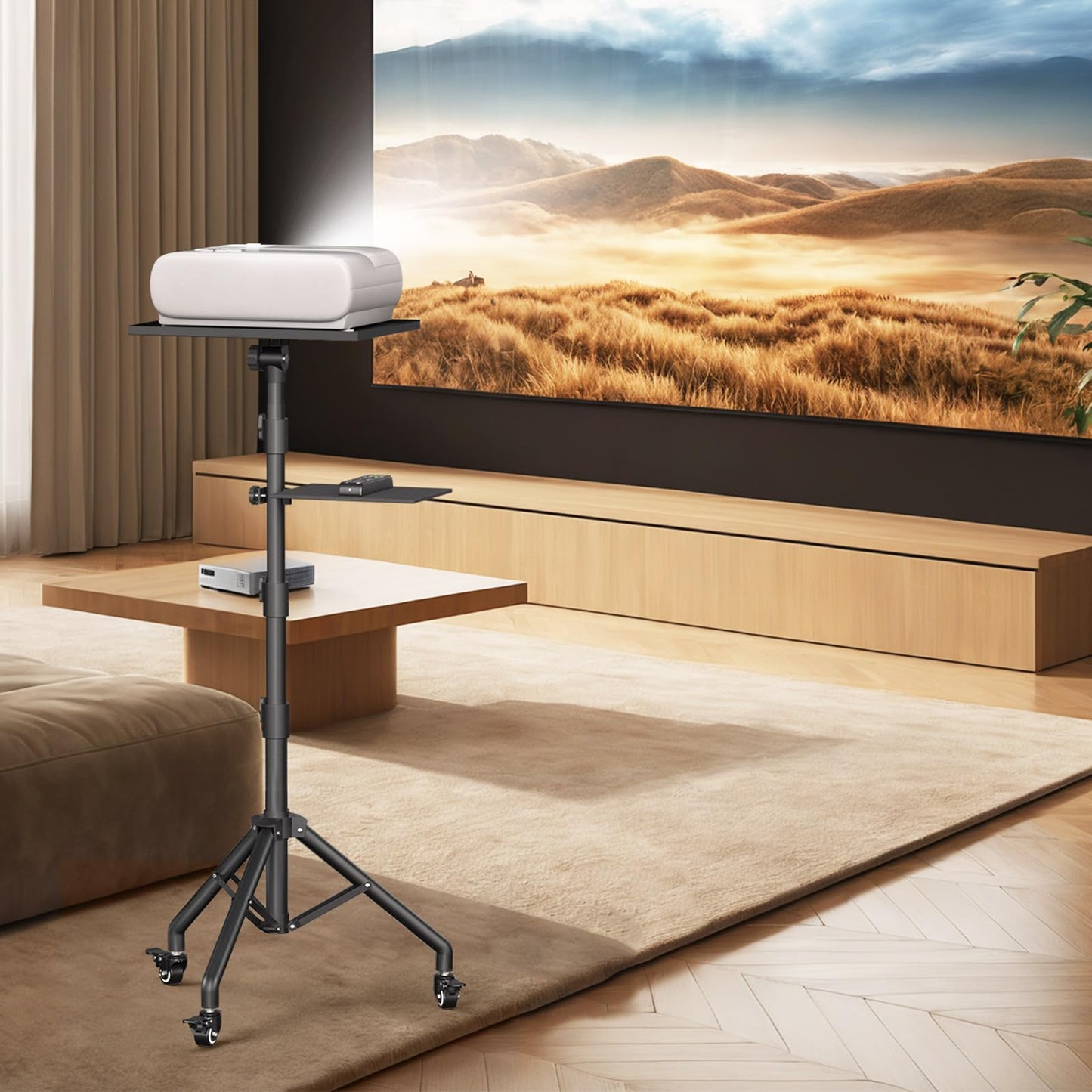 Facilife Projector Stand Tripod on Wheels, Adjustable Height 31-56 Inches, Laptop Tripod Stand Rolling, Heavy Duty Projector Tripod Metal Construction, Multifunctional for Office & Home