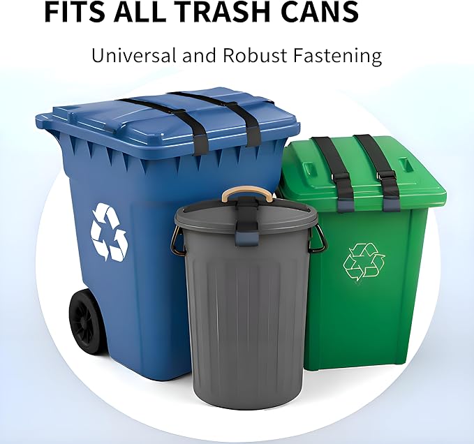 Premium 2X Trash Can Locks for Animals Universelle Garbage Straps Lid Wheelie Bin Locks Enclosure Cans Clips Out Raccoon Hide Outside Strap Resistant Security Critter Trashcan Deterrent