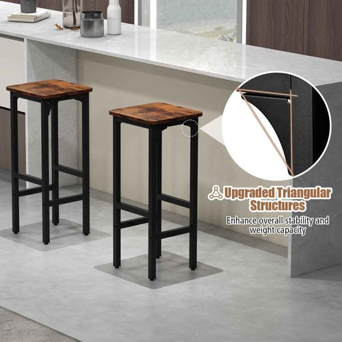 IFANNY Bar Stools Set of 2, 28" Bar Height Stools with Humanized Footrests & Metal Frame, Wood Counter Stool with Adjustable Foot Pads, Industrial Barstools for Kitchen Island, Dining Room (1)