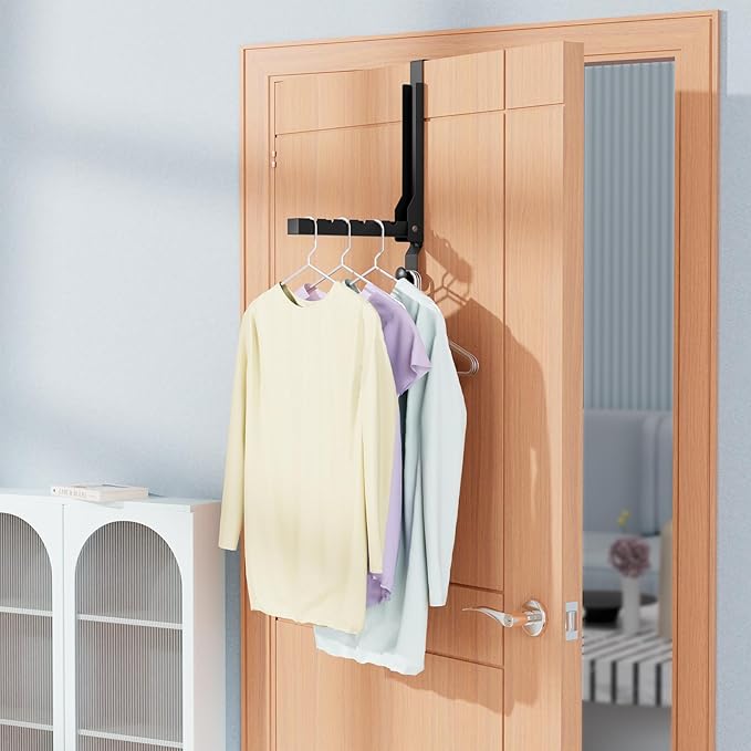 BAKON Over The Door Hanger Folding Clothes Drying Rack, Folding Hanging Coat Rack for Indoor Laundry Room Compact Small Space Foldable Portable Clothing Hanger Hook Collapsible (Black-4(Upgraded))