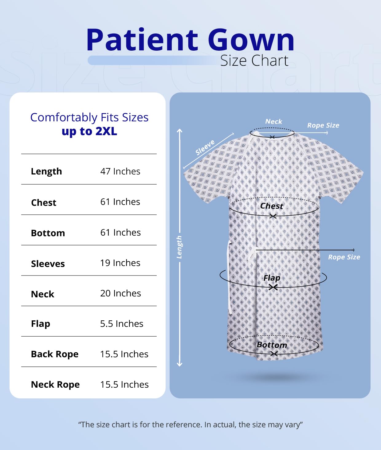 Utopia Care 2 Pack Unisex Hospital Gowns, Long Length Patient Gowns with Back Tie, Comfortably Fits Sizes up to 2XL, Pack of 2, Blue Red Diamond