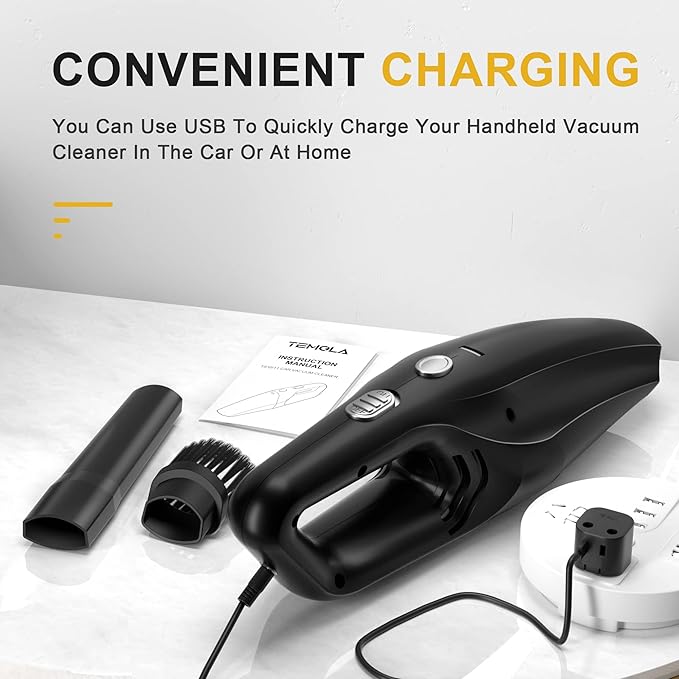TEMOLA Handheld Vacuum Cordless Cleaner, Portable Mini Car Handheld Vacuum, Vacuum Portable with HEPA Filter, Hand Held Cordless for Car Accessories, Pet Hair, Home, Office