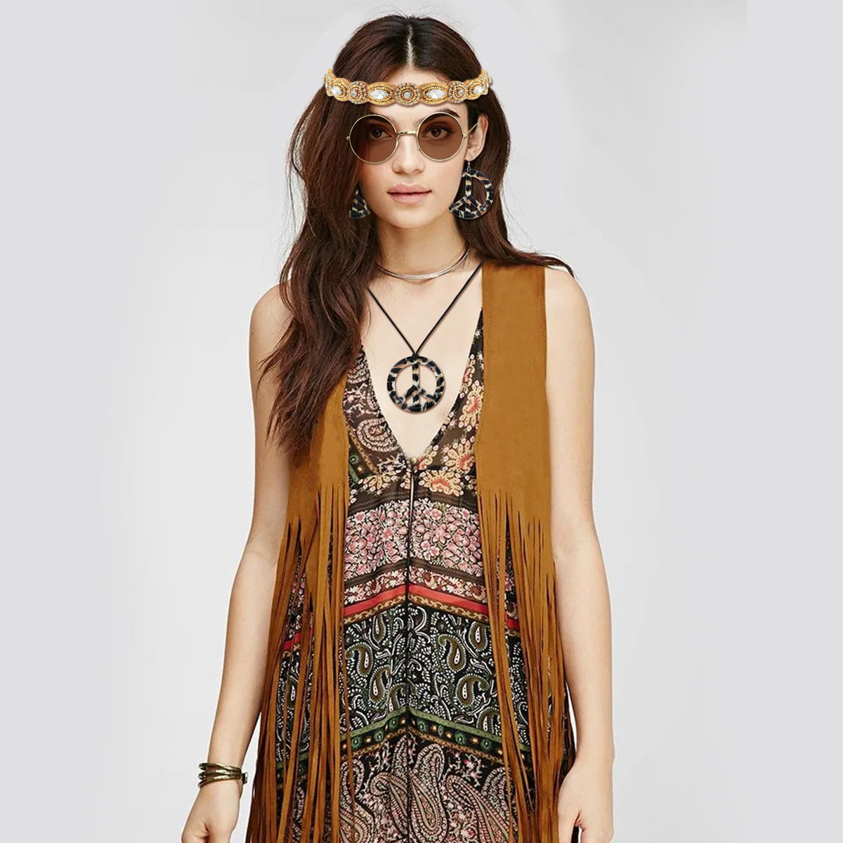 MEDOJO 60s 70s Outfits for Women Hippie Accessories Costume Tops Women Fringe Hippie Vest for Halloween Disco Party